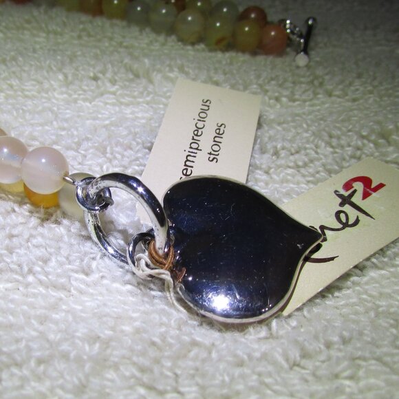 Monet Semiprecious Stone Double Strand Heart Bracelet 7 inch - Picture 6 of 6